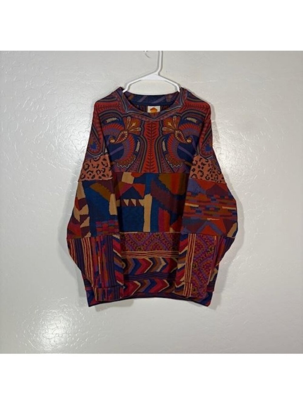 FARM Sweater Womens Small Multicolor Geometric Crewneck Pullover Knit Cotton